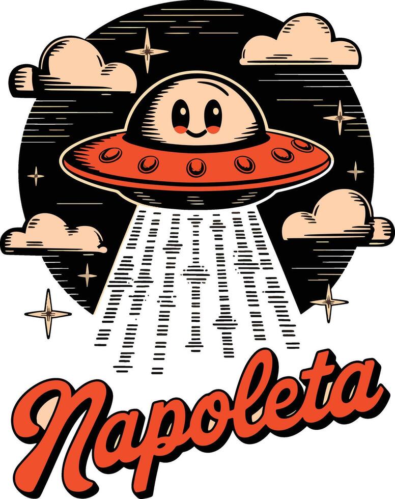 space ship in sky with typography art vector