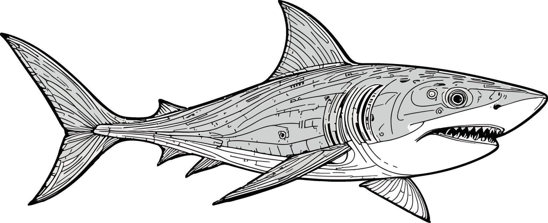 shark fish line art Silhouette illustration vector