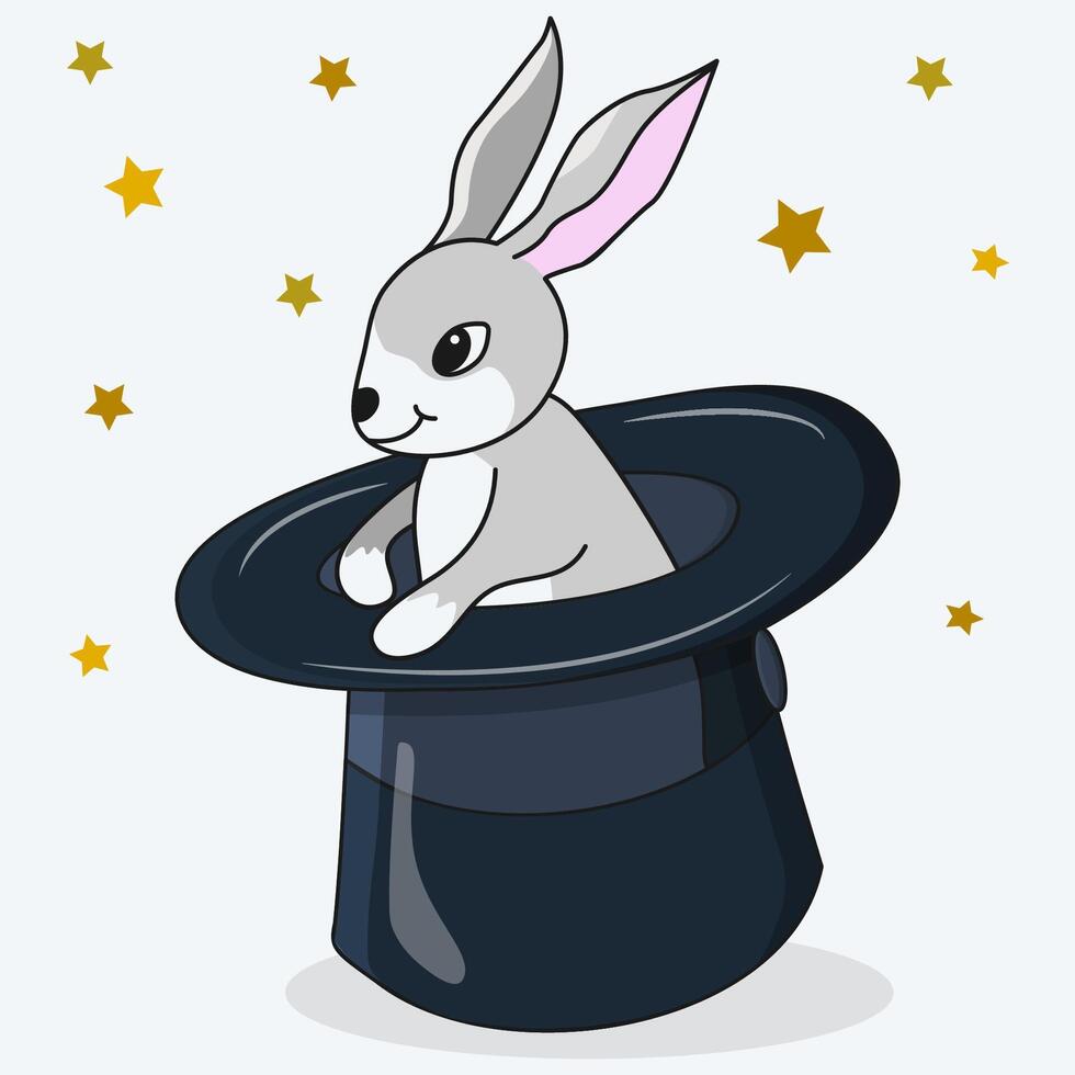 Cute Rabbit in Magic Hat Circus Show Bunny Trick vector