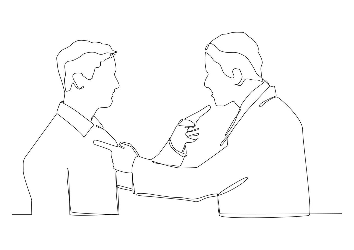 Continuous one line art of a man points a finger at one, voting concept, appointing responsible person, victim bullying, abolition culture. vector