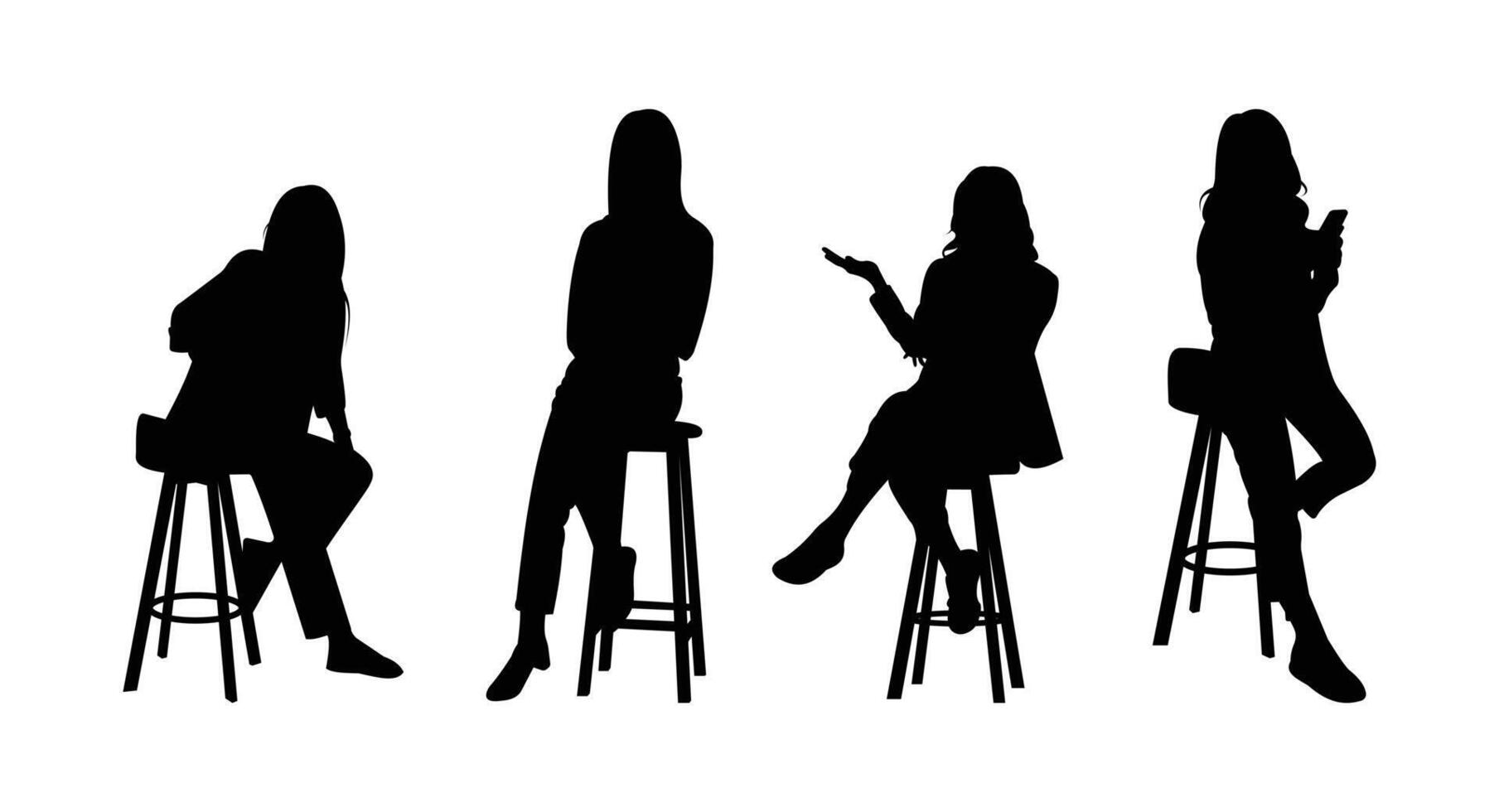 Silhouettes of women seated on chairs pose vector