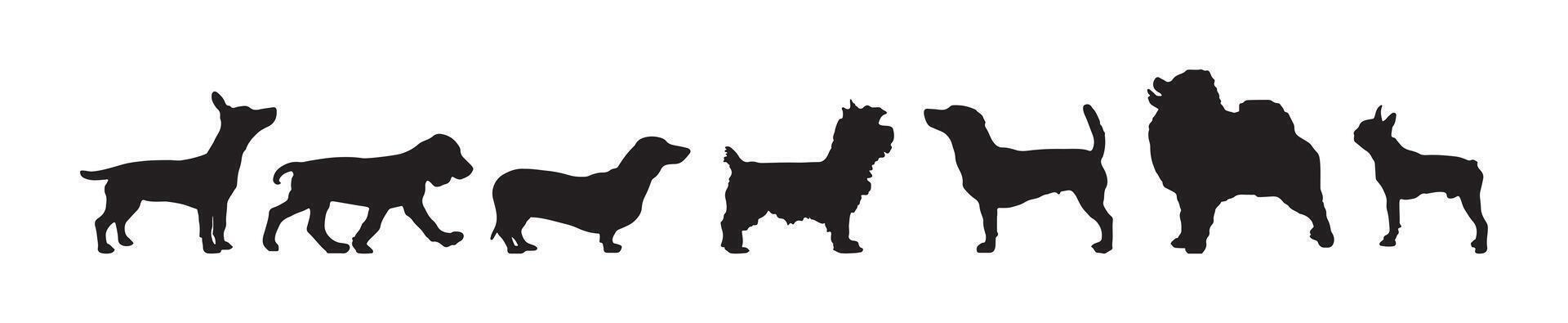 Set of standing dog silhouettes in different poses vector