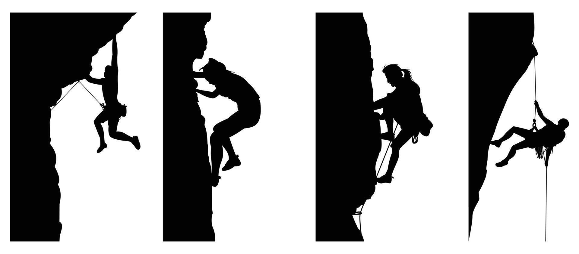 Climber ascending rocky cliff in dramatic silhouette scene vector
