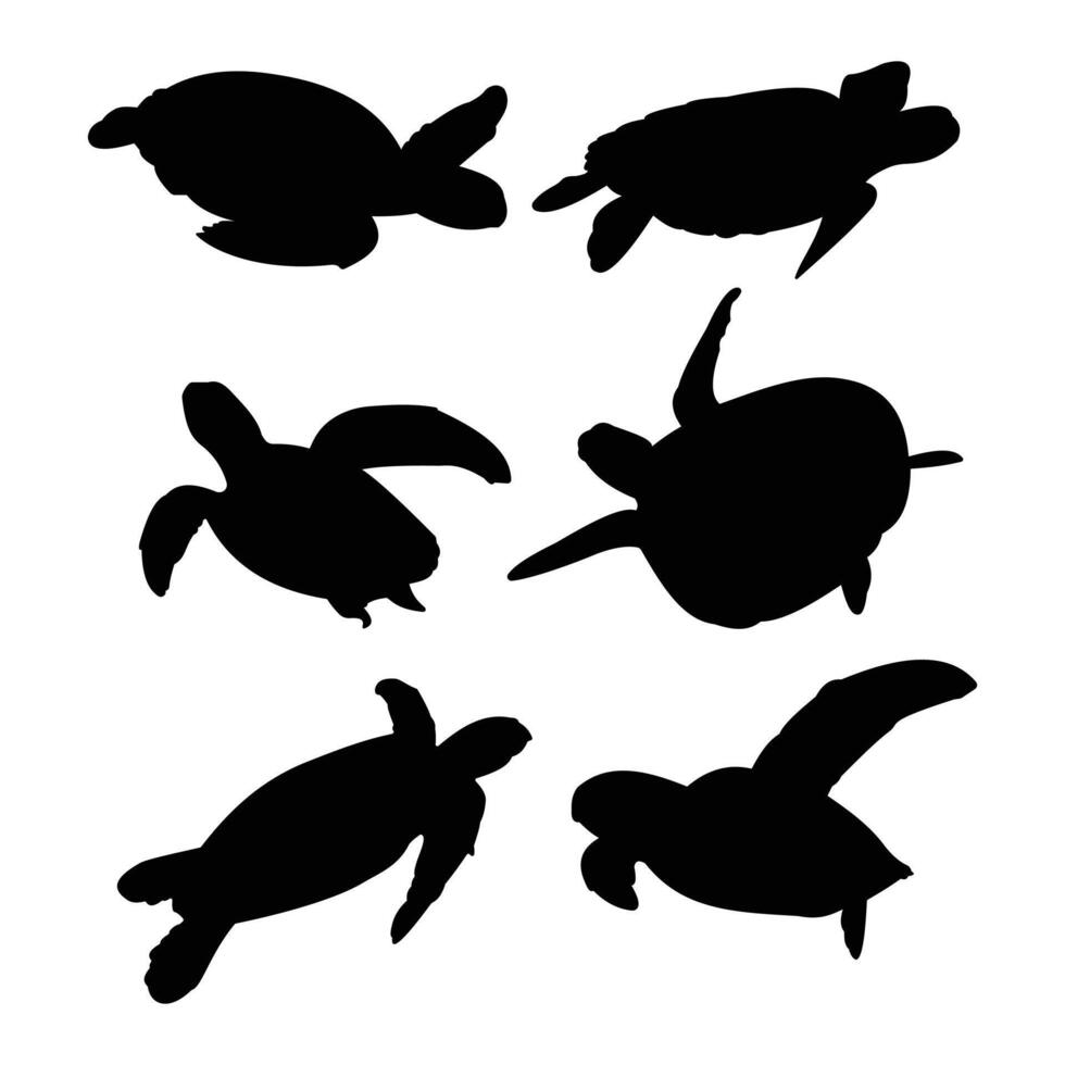 Set of turtle silhouettes in various poses vector