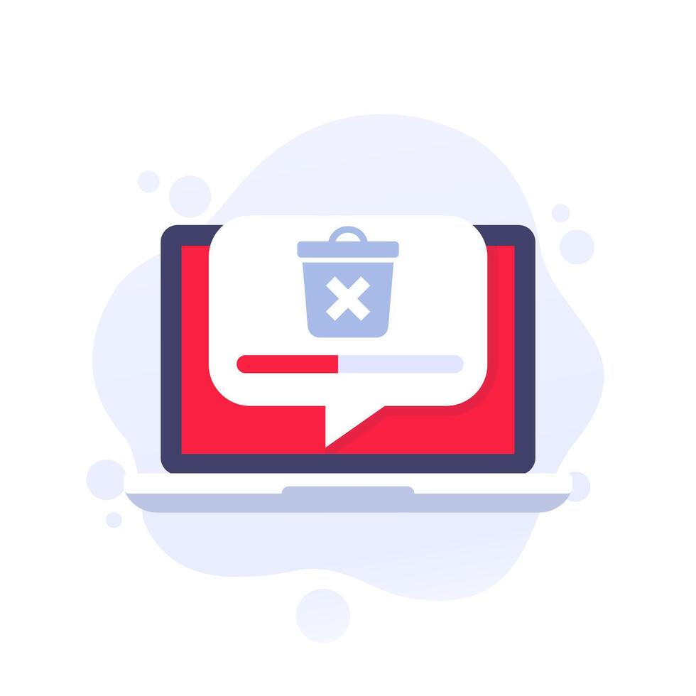 delete files icon with a laptop, progress bar and trash bin vector