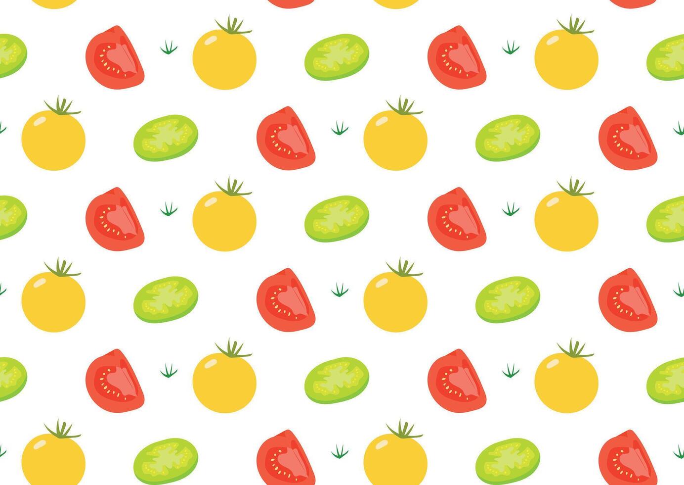 Seamless flat pattern of tomatoes in green yellow vector
