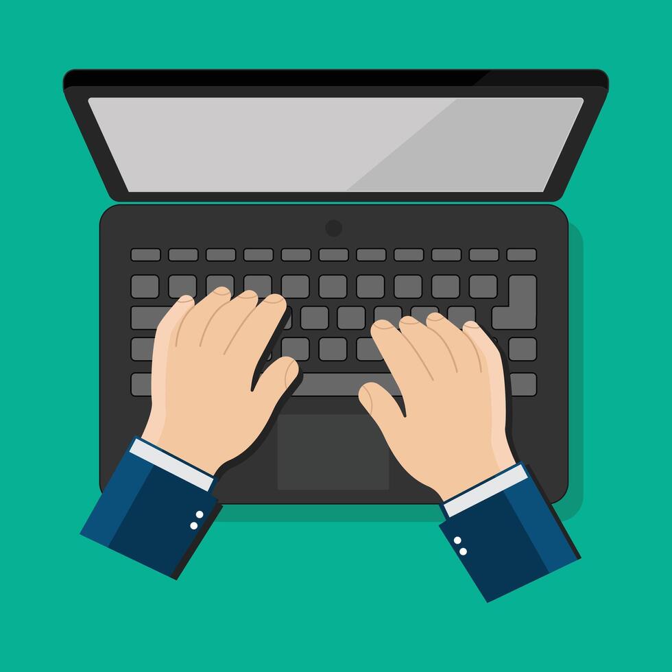 Hand on Laptop Flat Design vector