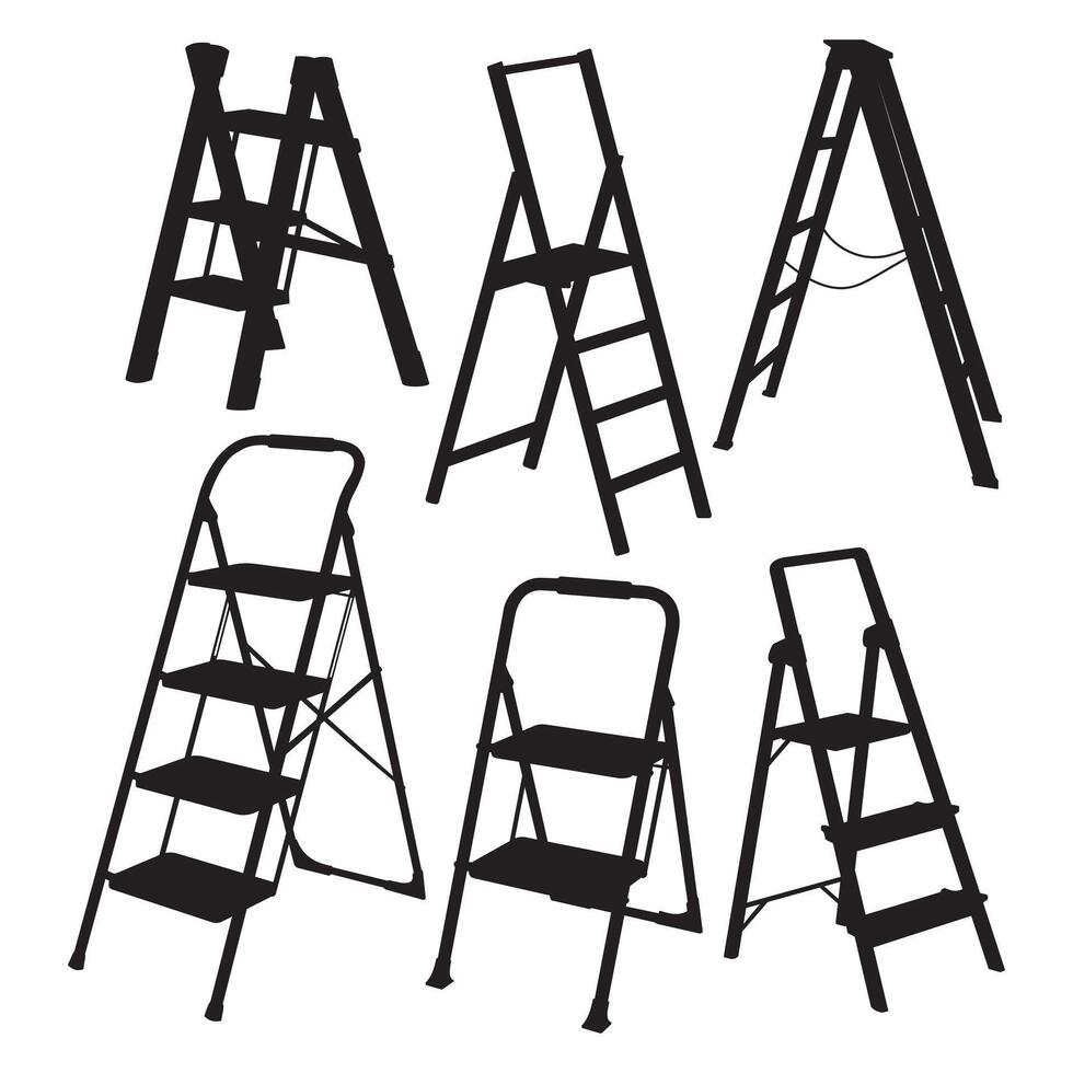 Silhouette folding ladder against white background vector