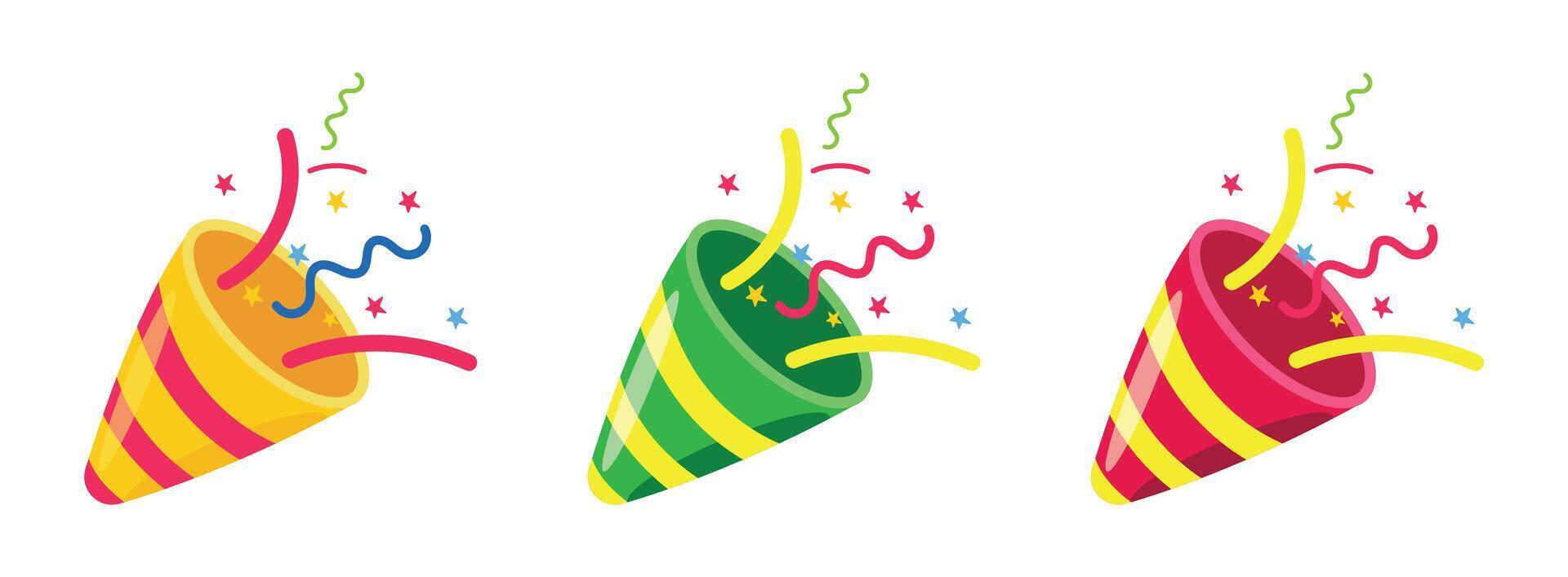 Colorful Confetti Party Popper Icon Set vector