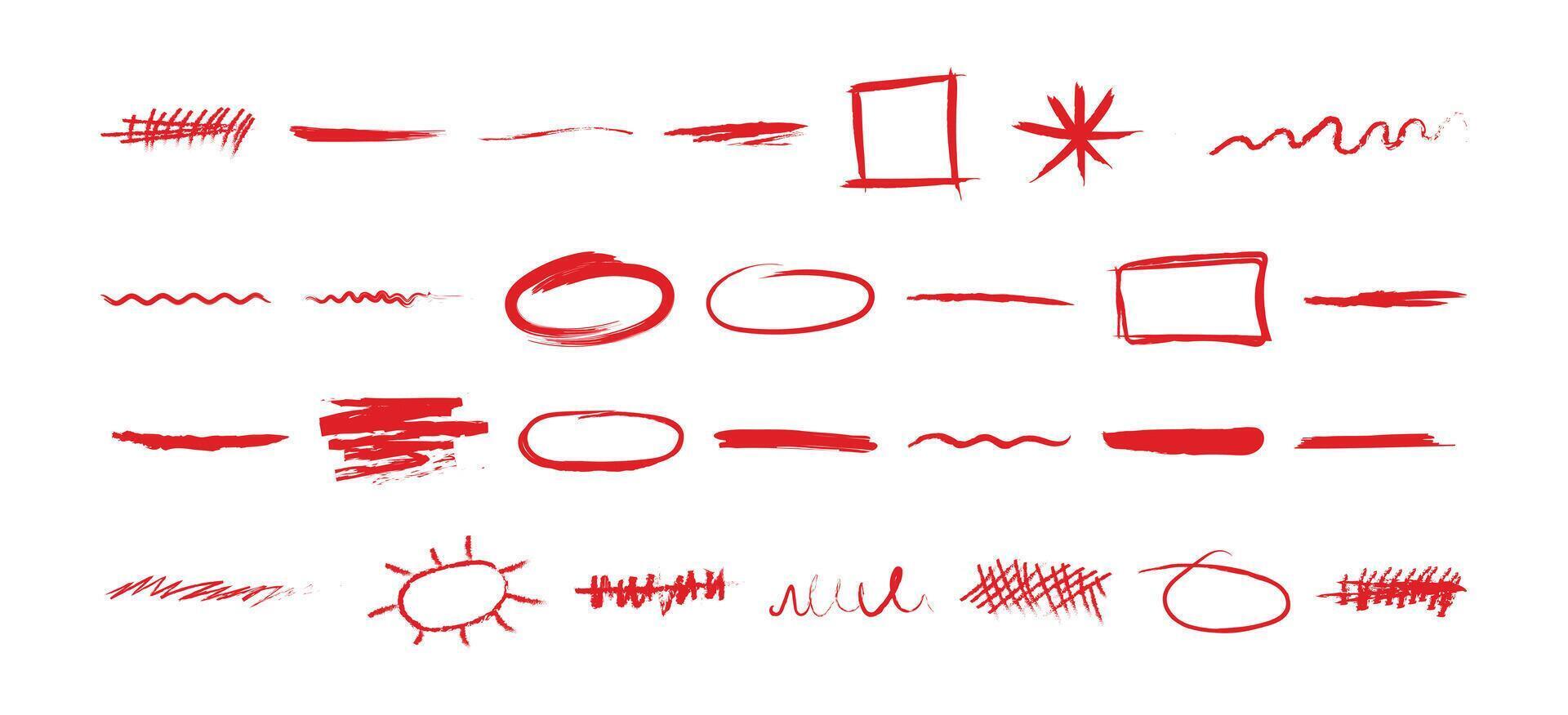 Collection of hand drawn red shapes in abstract style vector