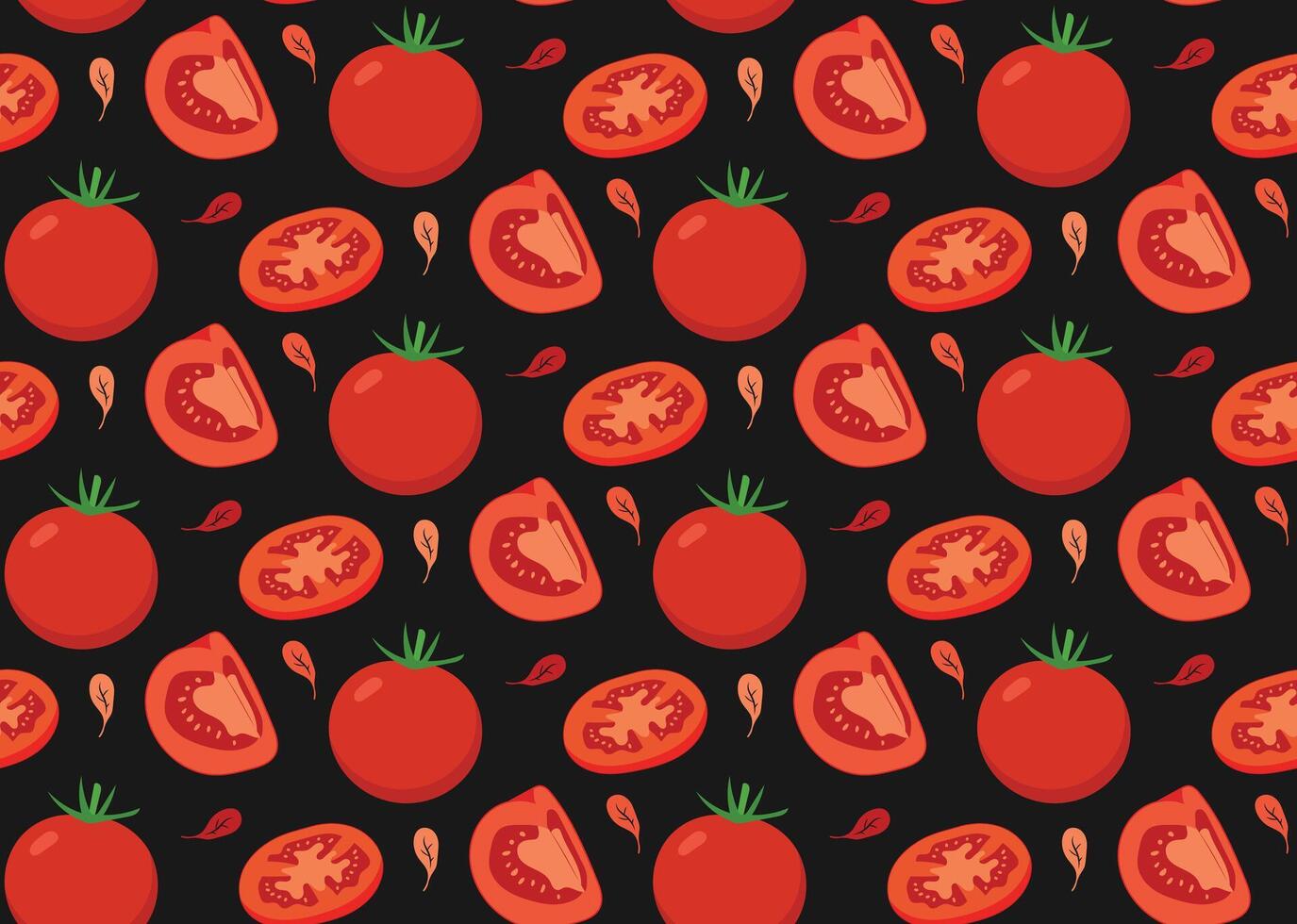 Flat Tomato Pattern Black Background vector