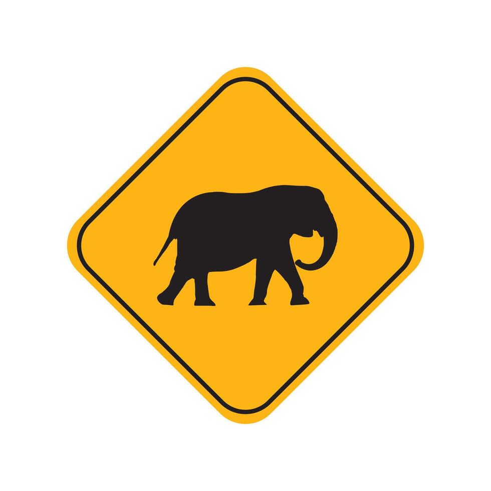 Elephant crossing road sign symbol on warning background vector