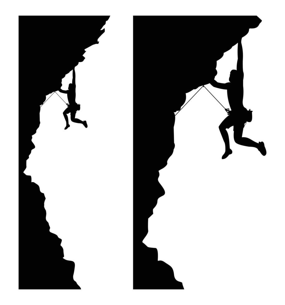 Silhouette of solo climber scaling a mountain peak vector