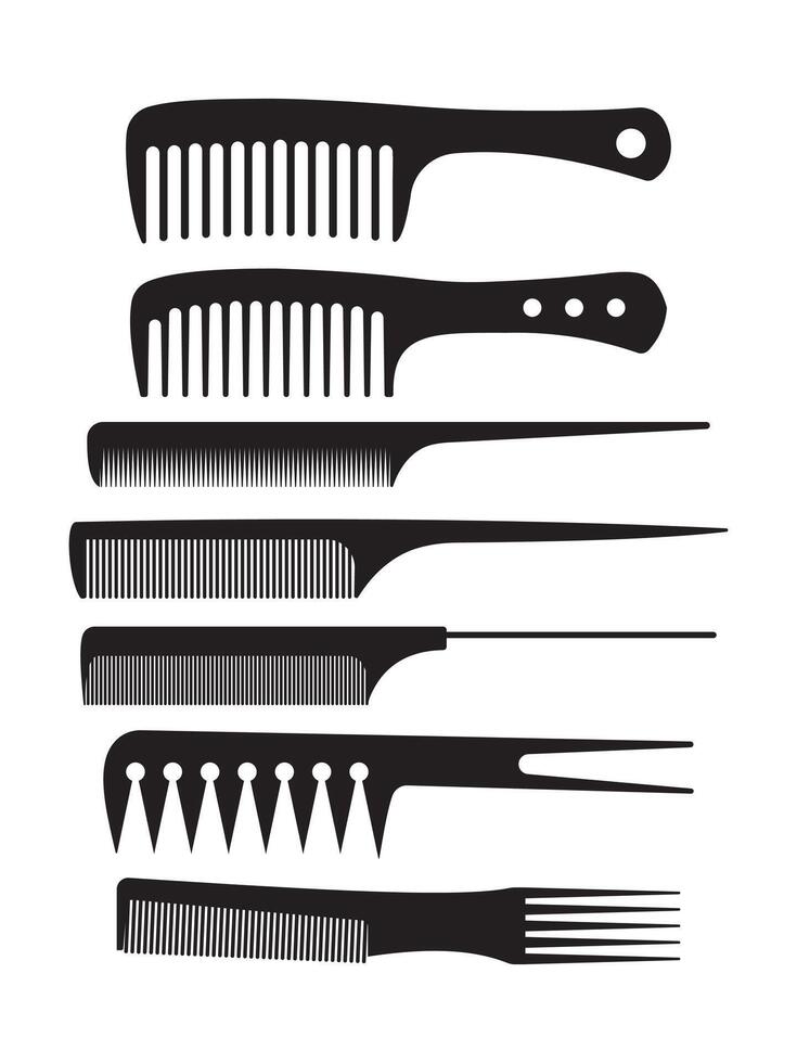 Various black comb designs for hairstyling use vector