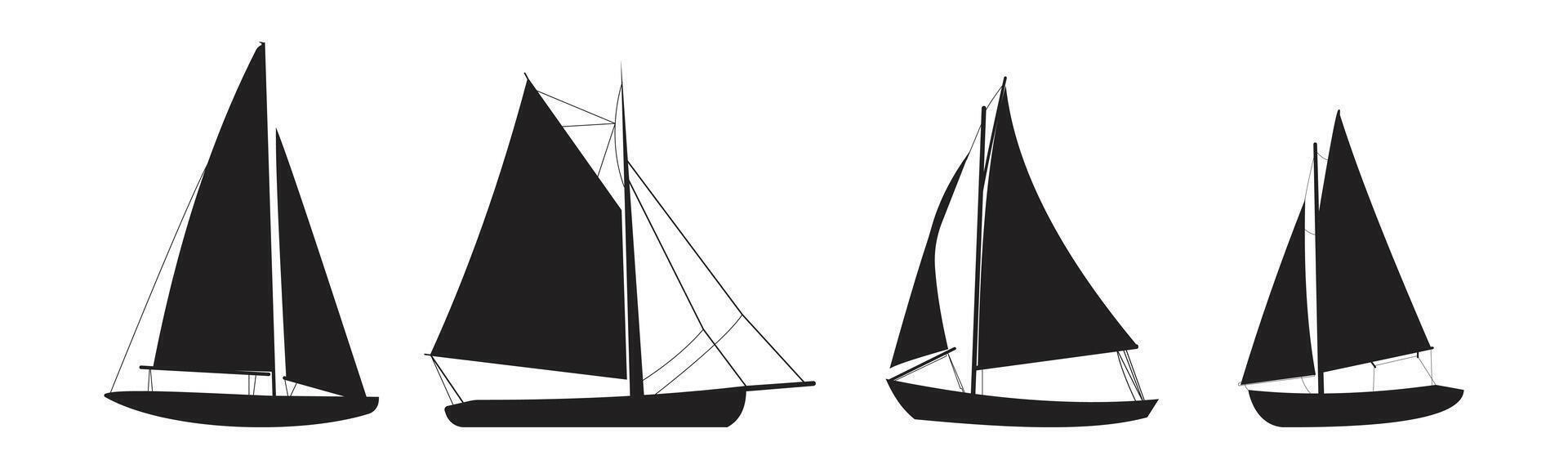 Set of isolated fishing boat drawings in various styles vector