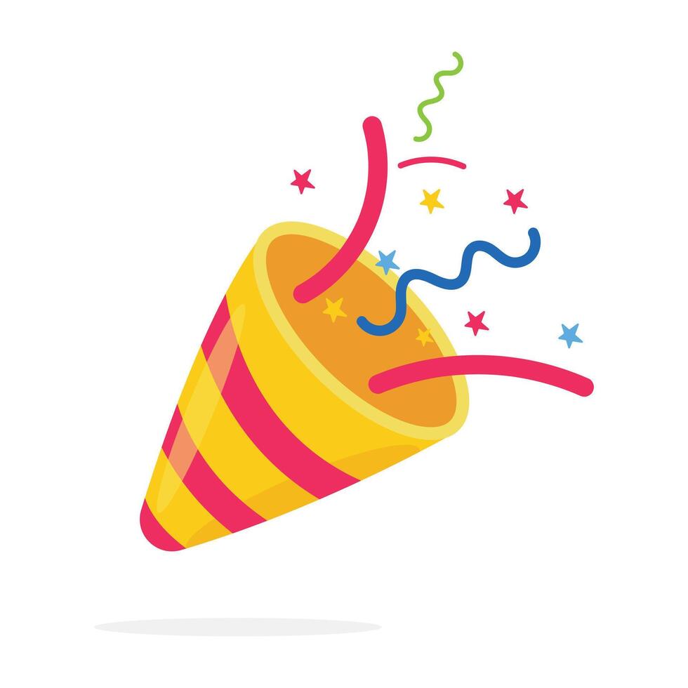 Yellow party popper with confetti icon for celebration vector