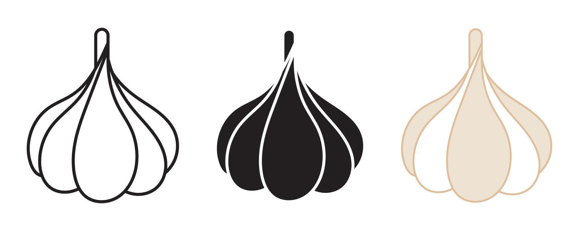 Flat design of garlic icon with black outline for simplicity vector