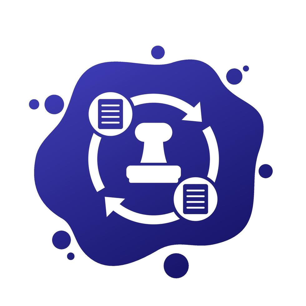 Stamp and documents icon, vector