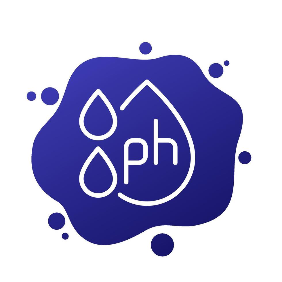 pH icon with water drops, potential of hydrogen line vector