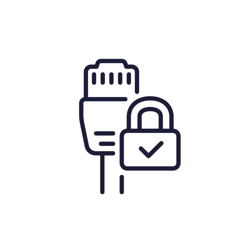 ethernet cable and a lock line icon vector