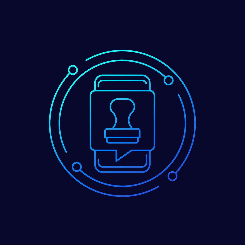 electronic stamp icon with a phone, linear design vector