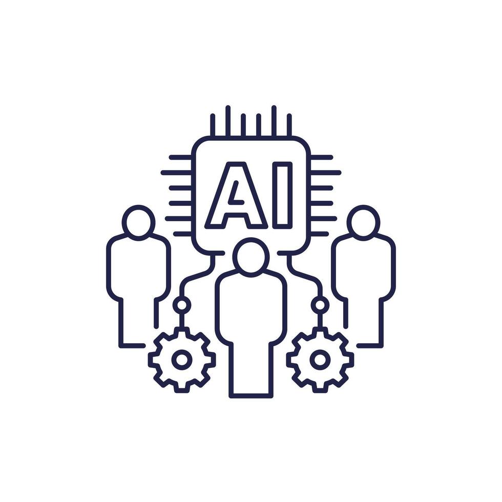 Human-AI interaction icon, Artificial intelligence line vector