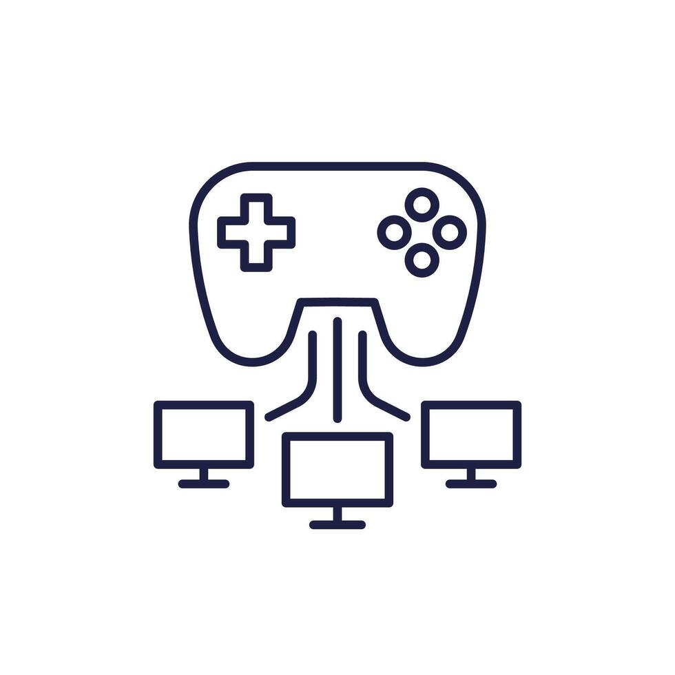 Gaming, gamepad and computers line icon vector
