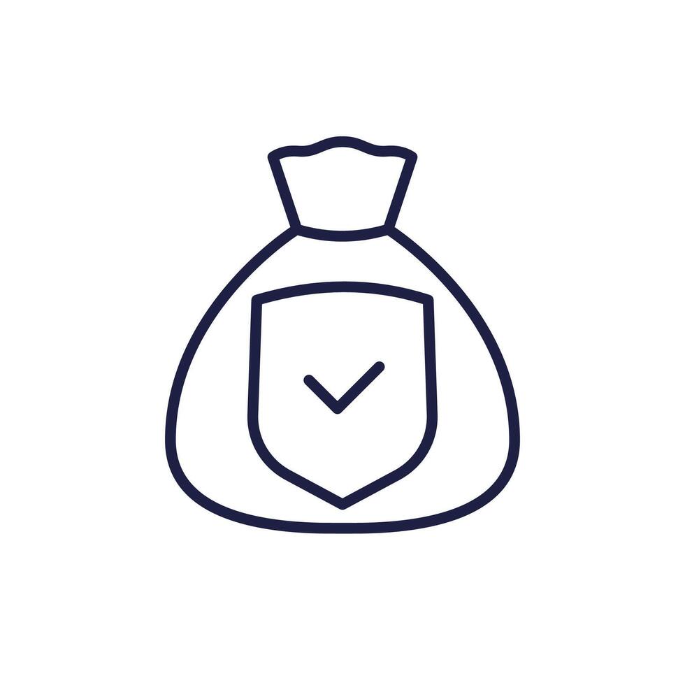 secure money line icon with bag and shield vector
