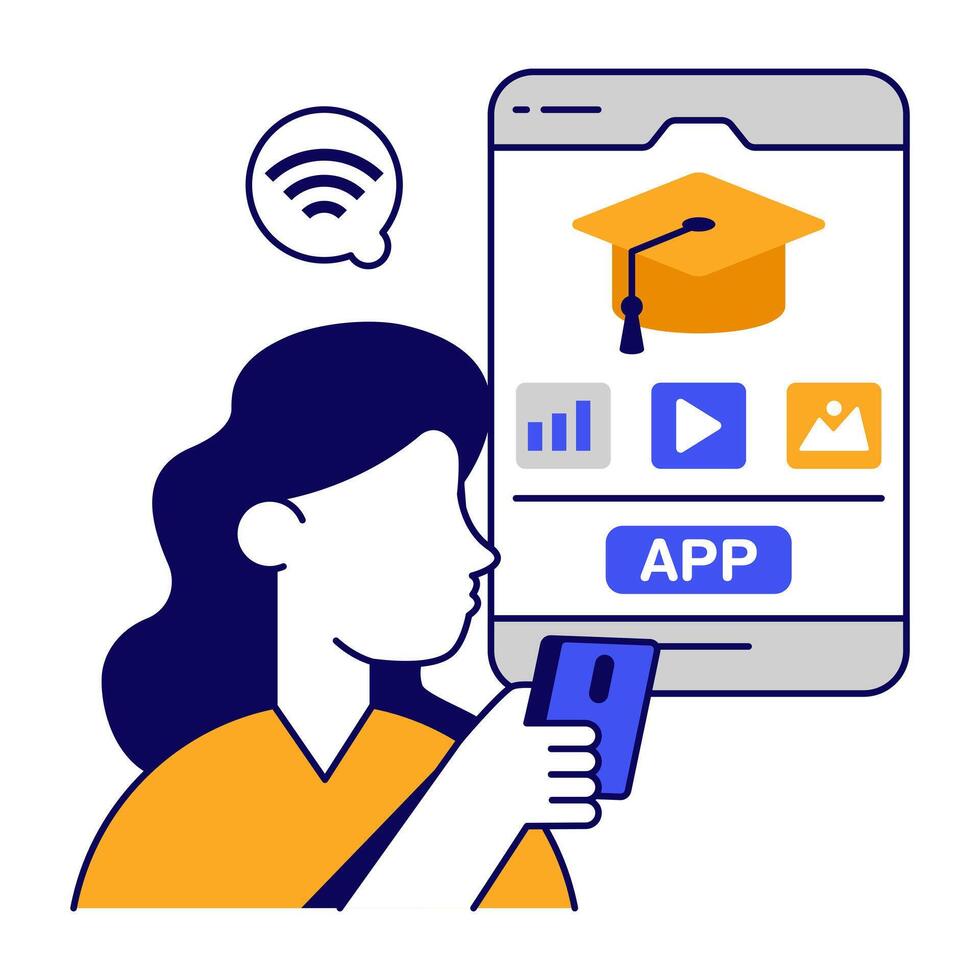 Mortarboard inside smartphone, icon of mobile education app vector