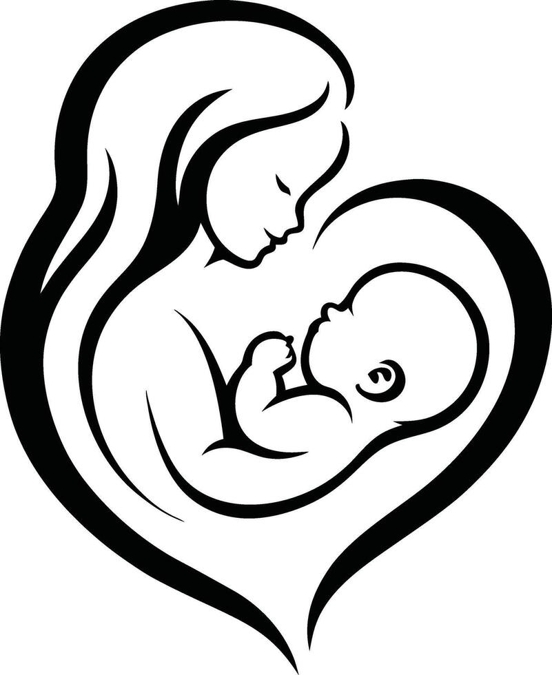 Mother and Baby Silhouette for mother's day in Heart Shape vector