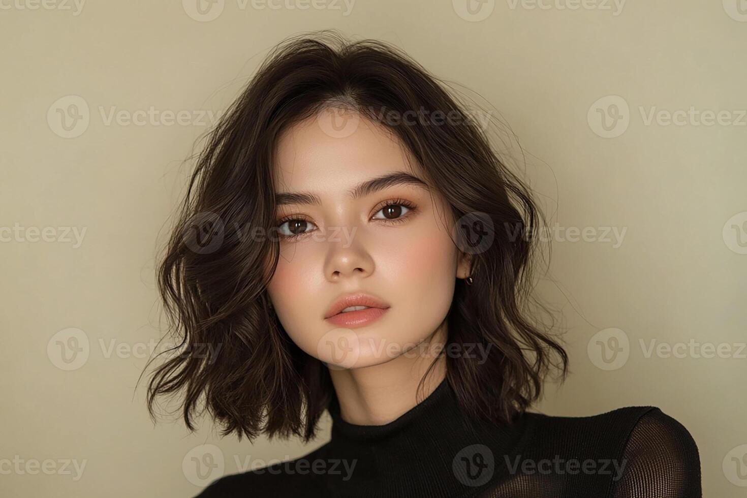 A woman with a black top and brown eyes photo