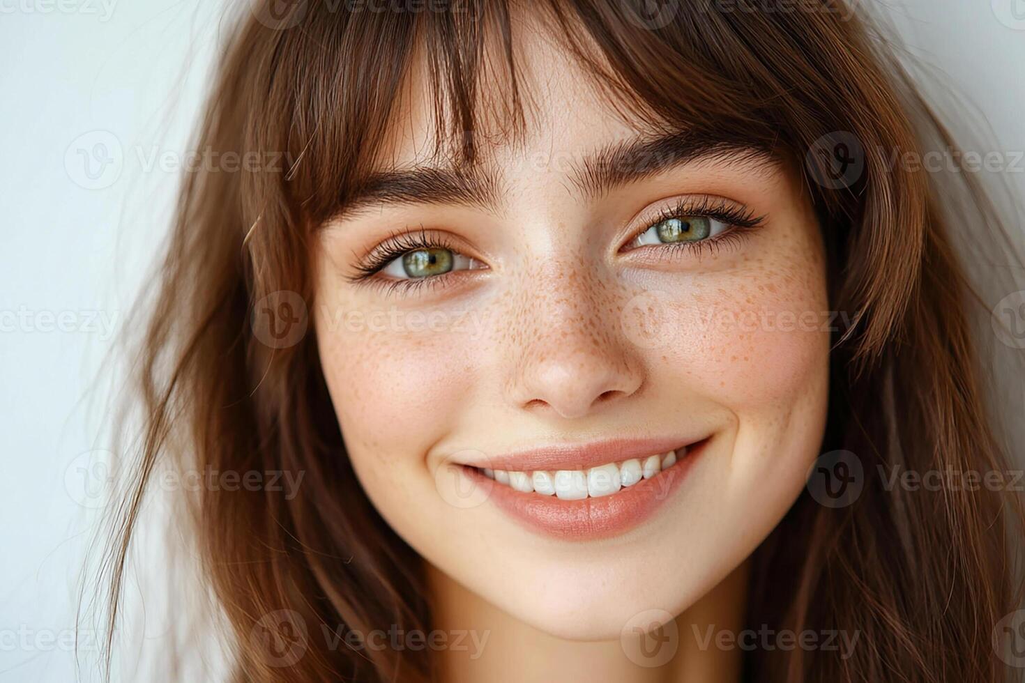 A woman with freckles and green eyes photo