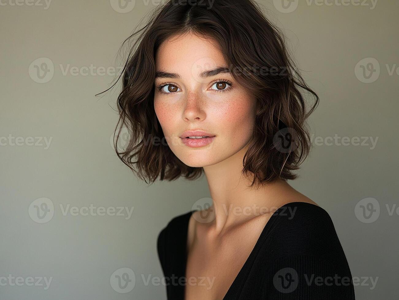 A beautiful young woman with a short hair photo