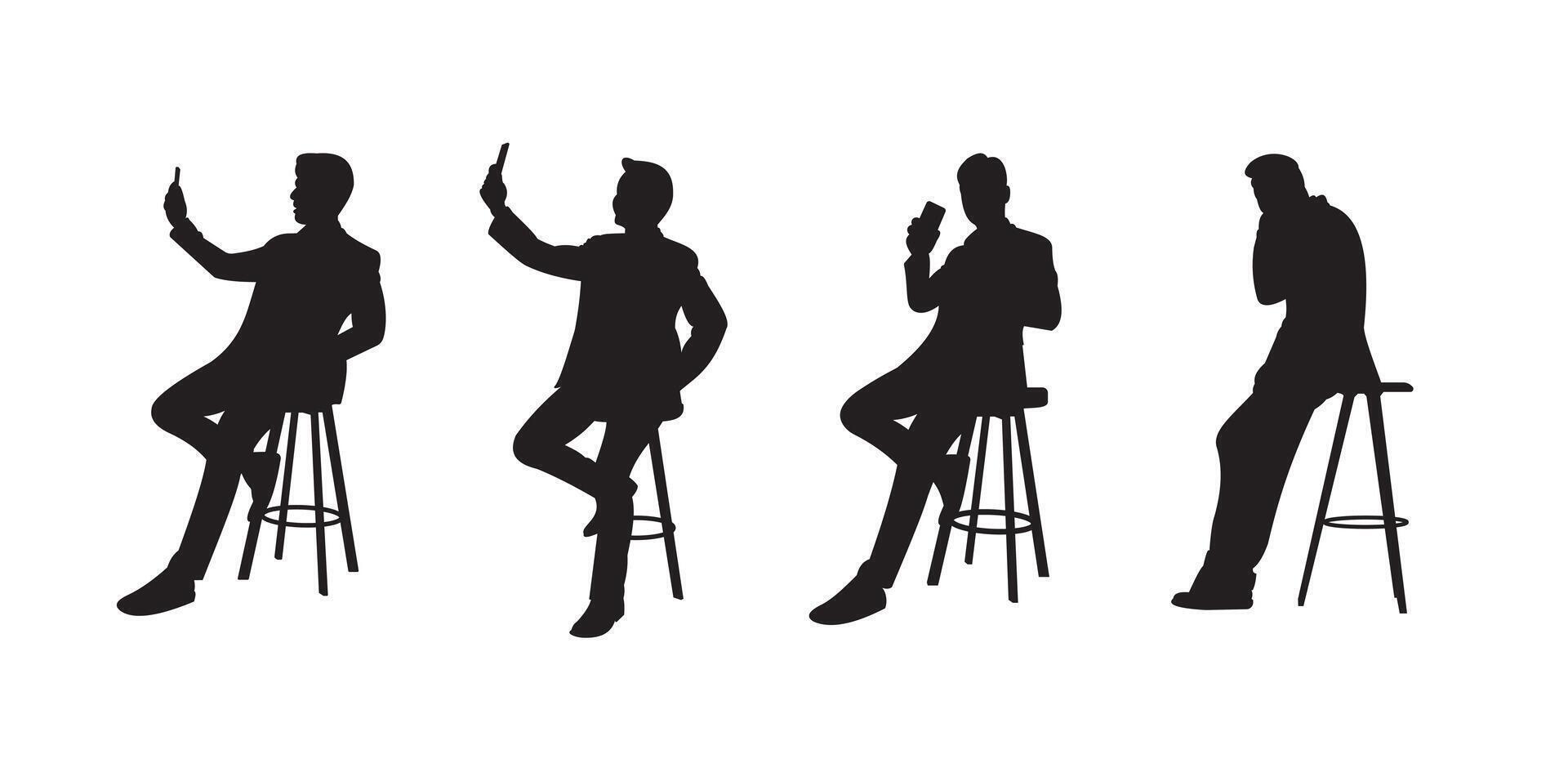 Man silhouette sitting while holding smartphone casually vector