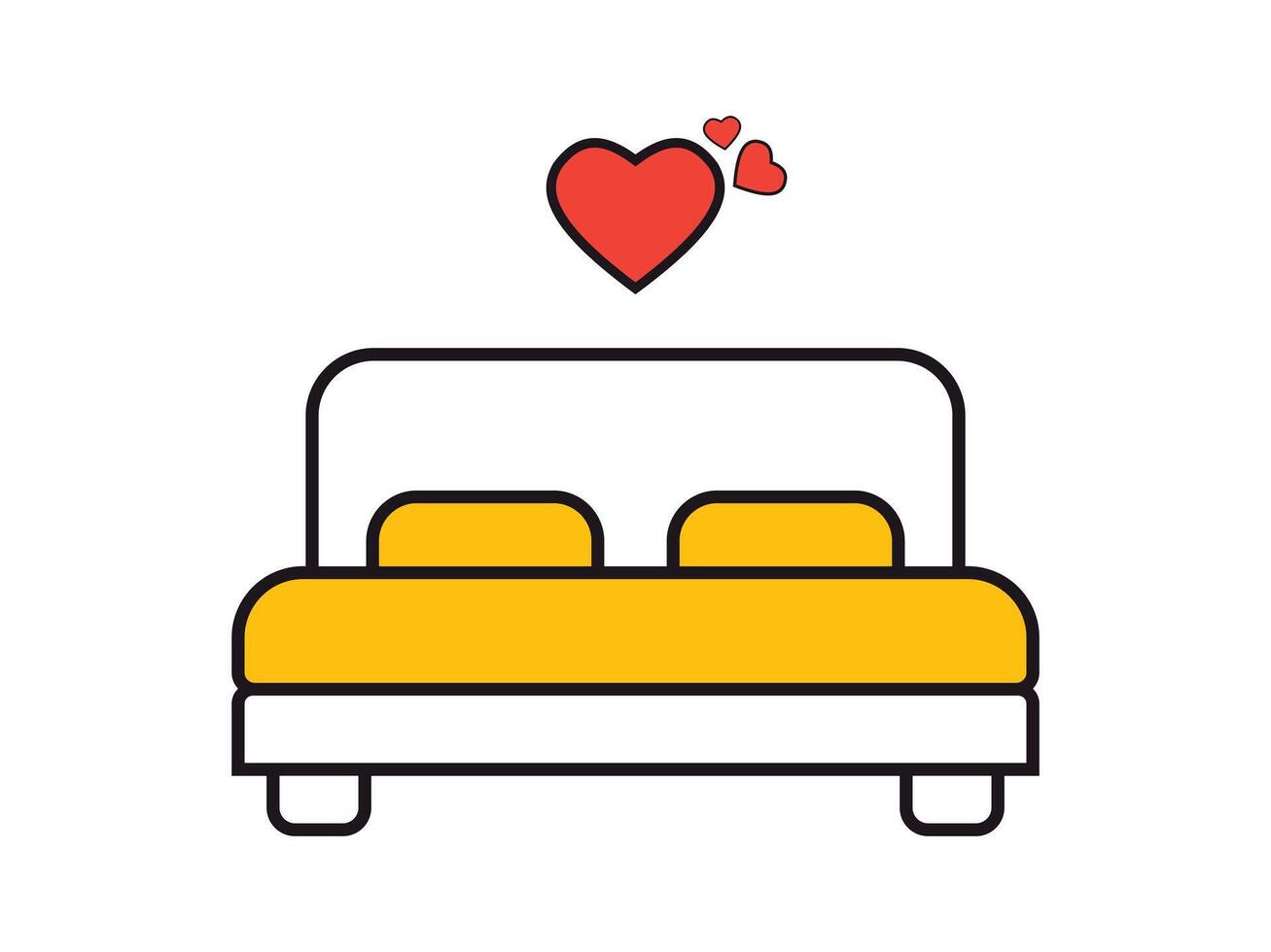 Flat design of a double bed icon for interior vector