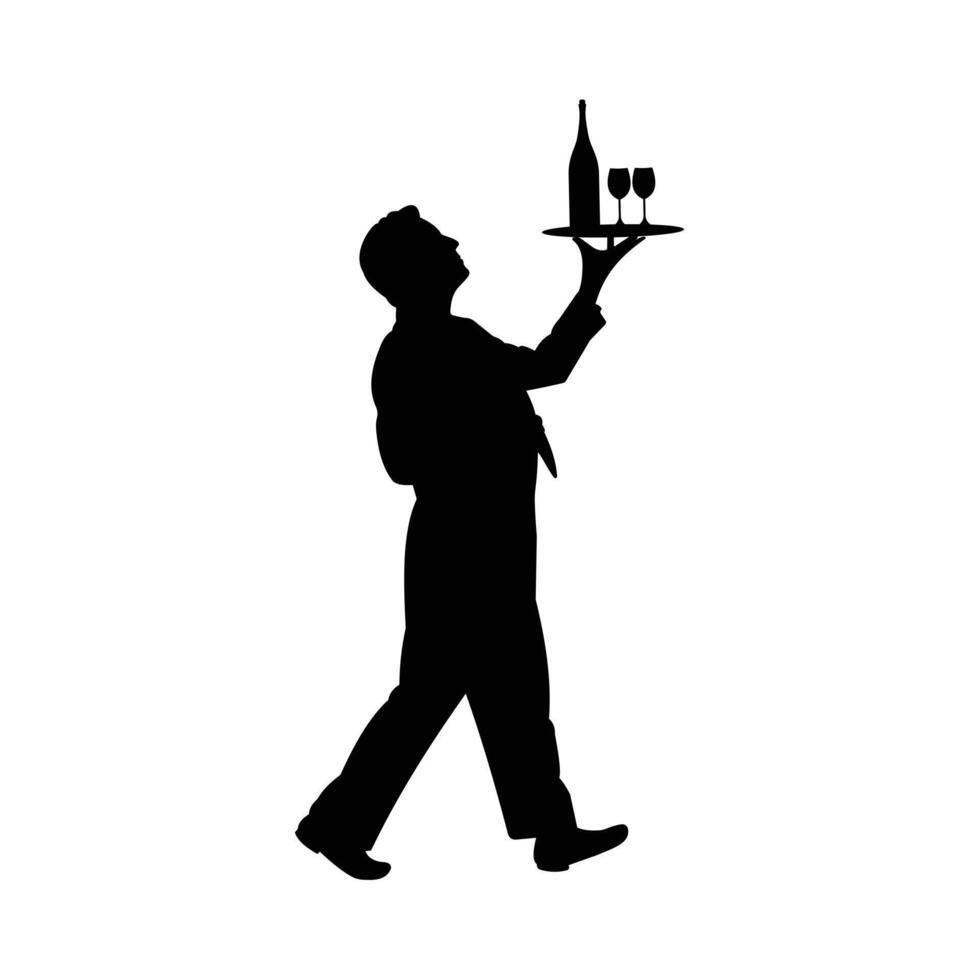 Waiter Carrying Wine Glasses on Tray vector