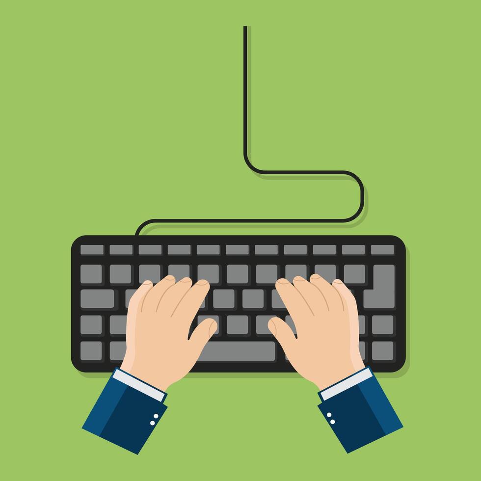 Two Hands Holding Keyboard Flat Design vector