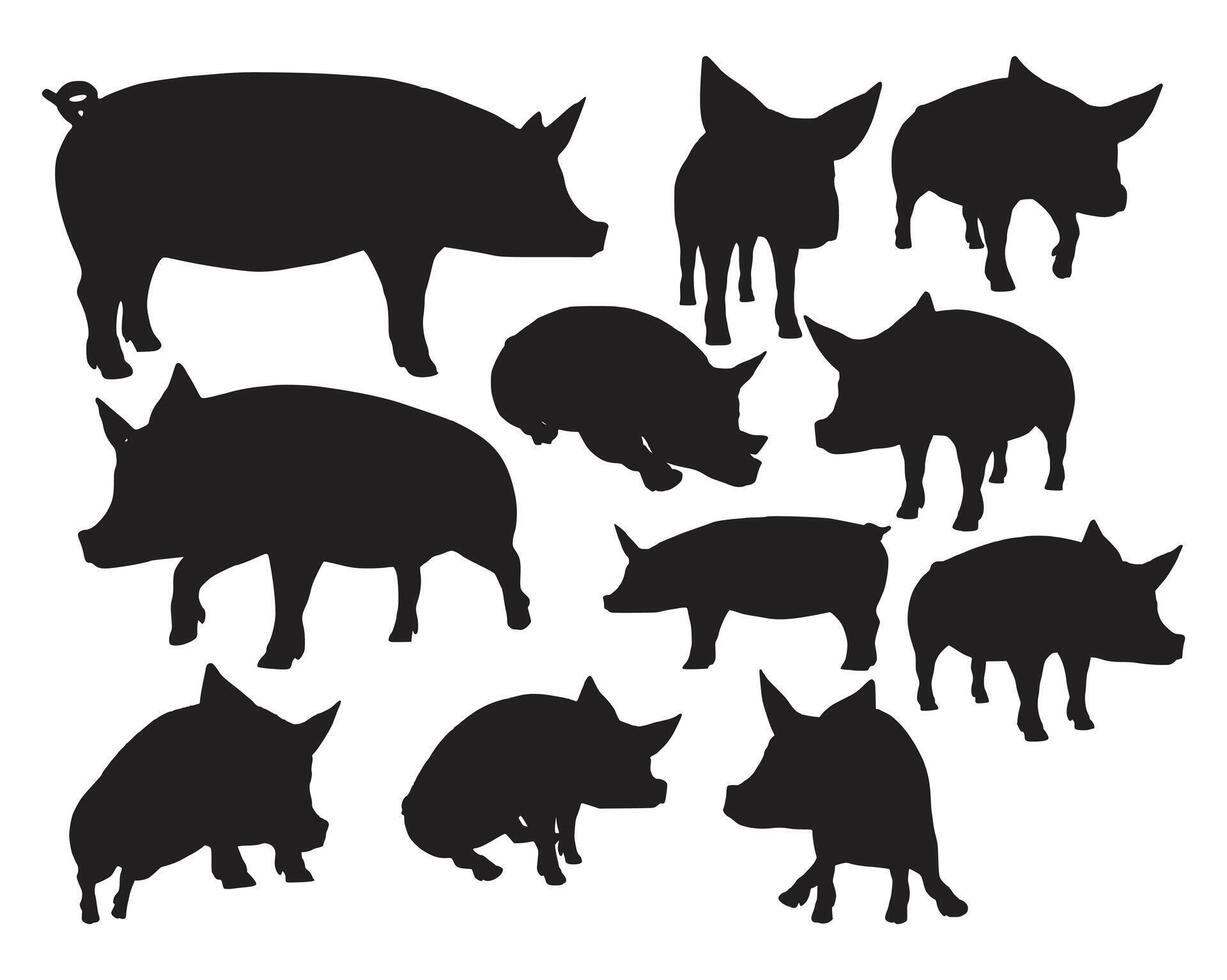 Pig Silhouette Animal Set vector