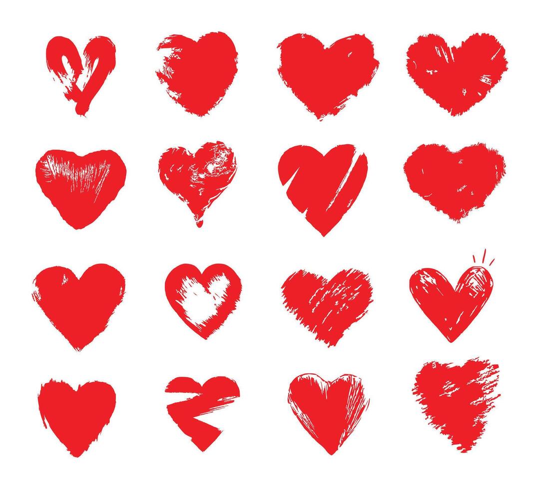 Set of red grunge love texture designs vector