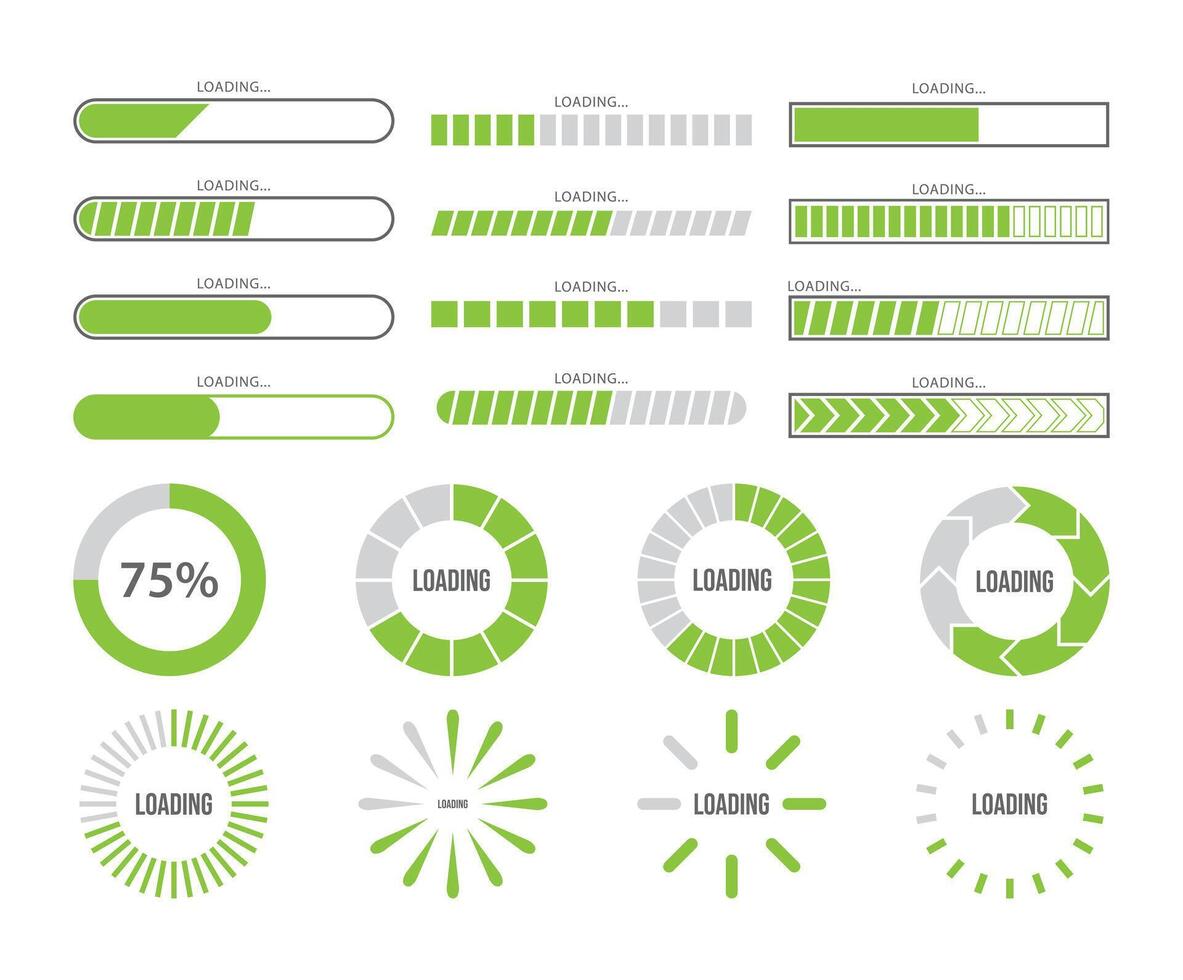 Green loading bar with progress in flat design style vector