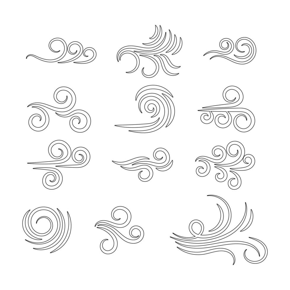 Wind set icon outline collection vector