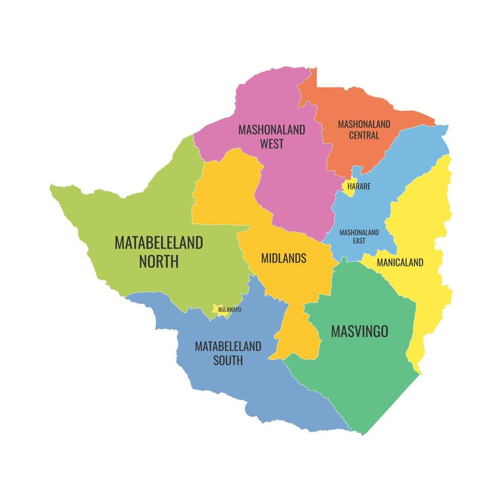 Zimbabwe Map Name Per Province By Color vector