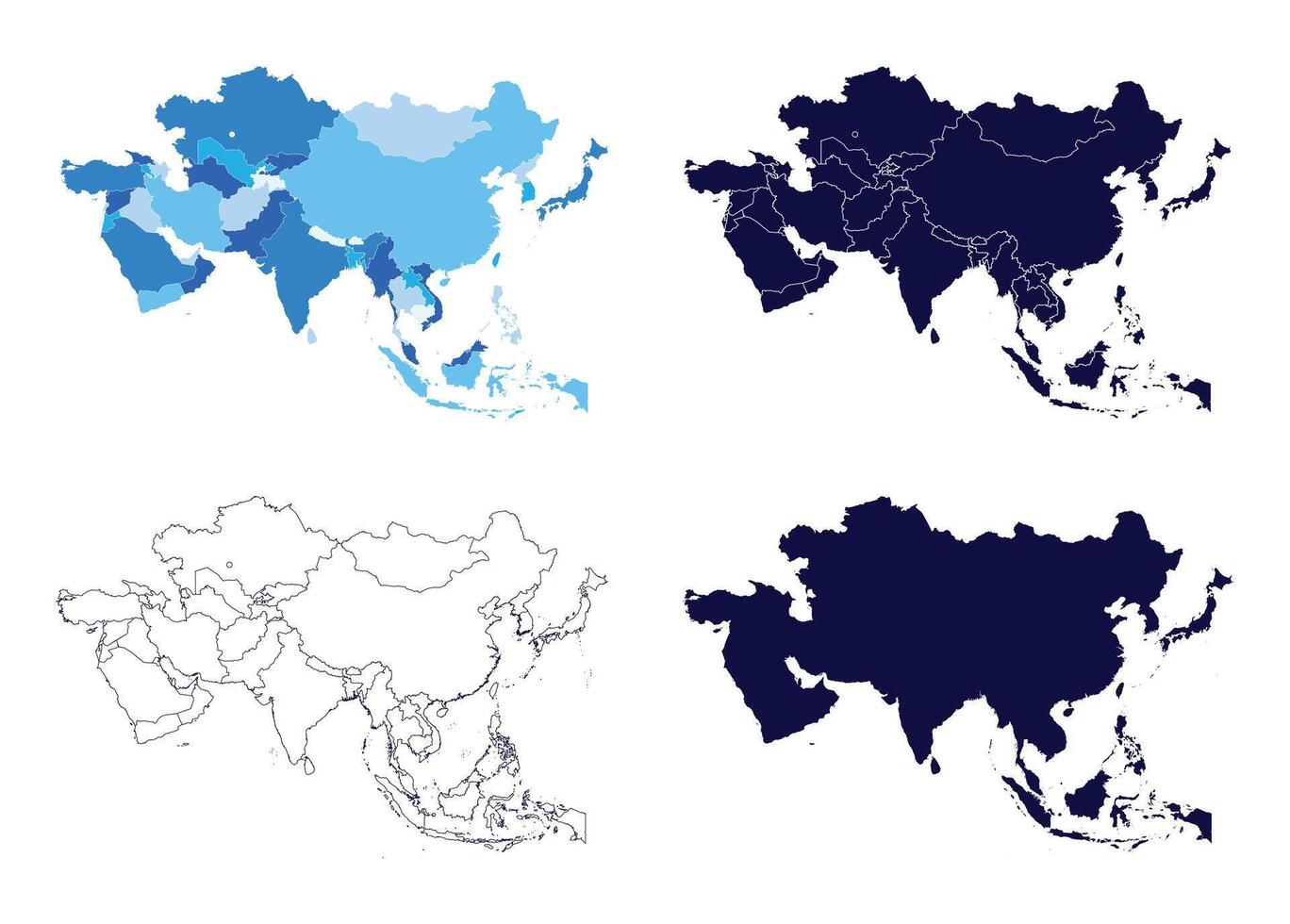 Asia Continent Map Set Pack vector