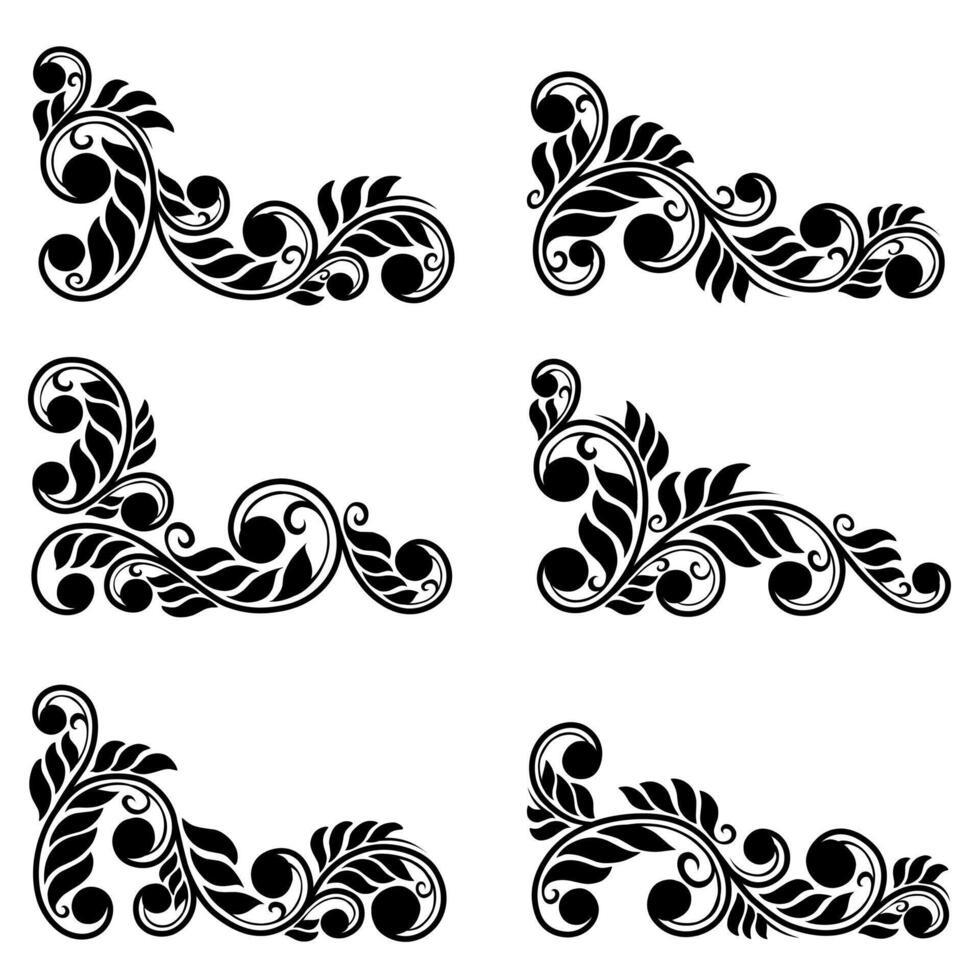 Set of floral ornament frame elements vector