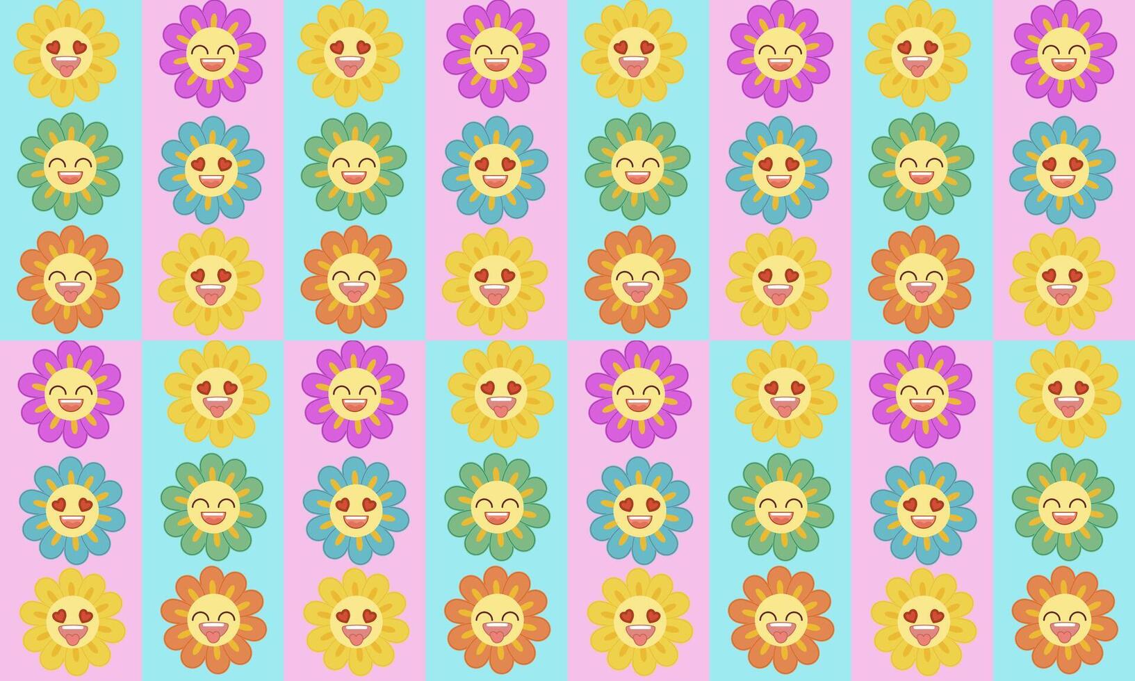 a pattern composed of flowers face smile with stripes pastel background , design for fabric or various pattern printing works. vector