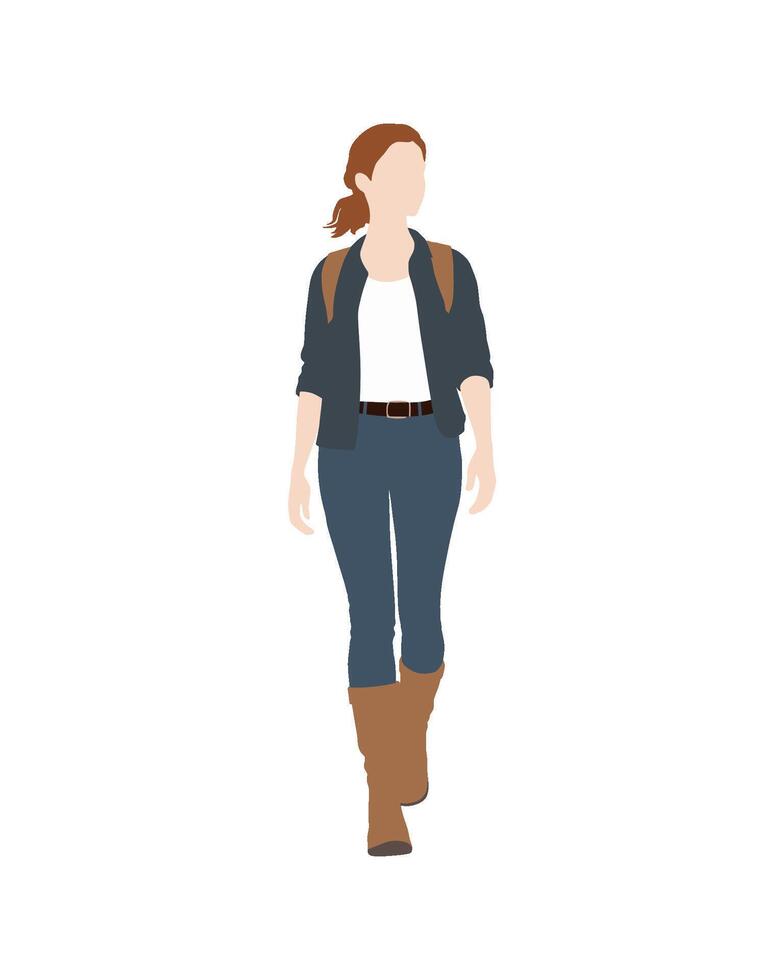 Flat art people and illustration, woman walking with a adventurer backpack vector