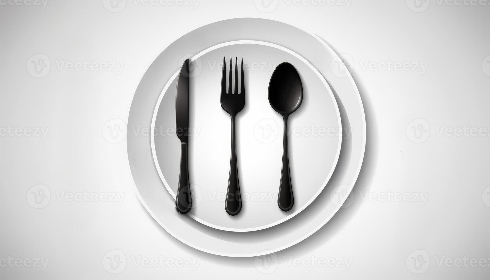 A clean and modern arrangement of cutlery , knife, fork, spoon on a plate, symbolizing dining and culinary experiences in restaurants or home settings. photo