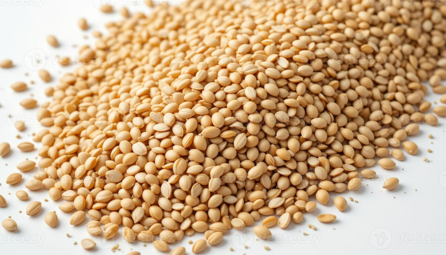 Close-up of a mound of golden sesame seeds, highlighting their texture and color, suitable for culinary, health, or food industry themes. photo