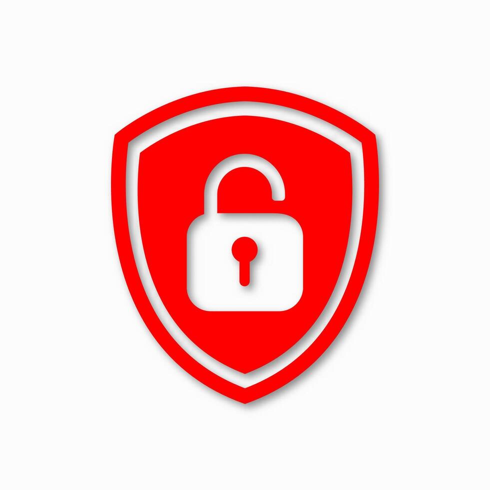 Shield with open lock symbol. Concept of access granted, secure login, privacy unlock, safe settings and online protection. Icon representing security breach or permission granted. vector