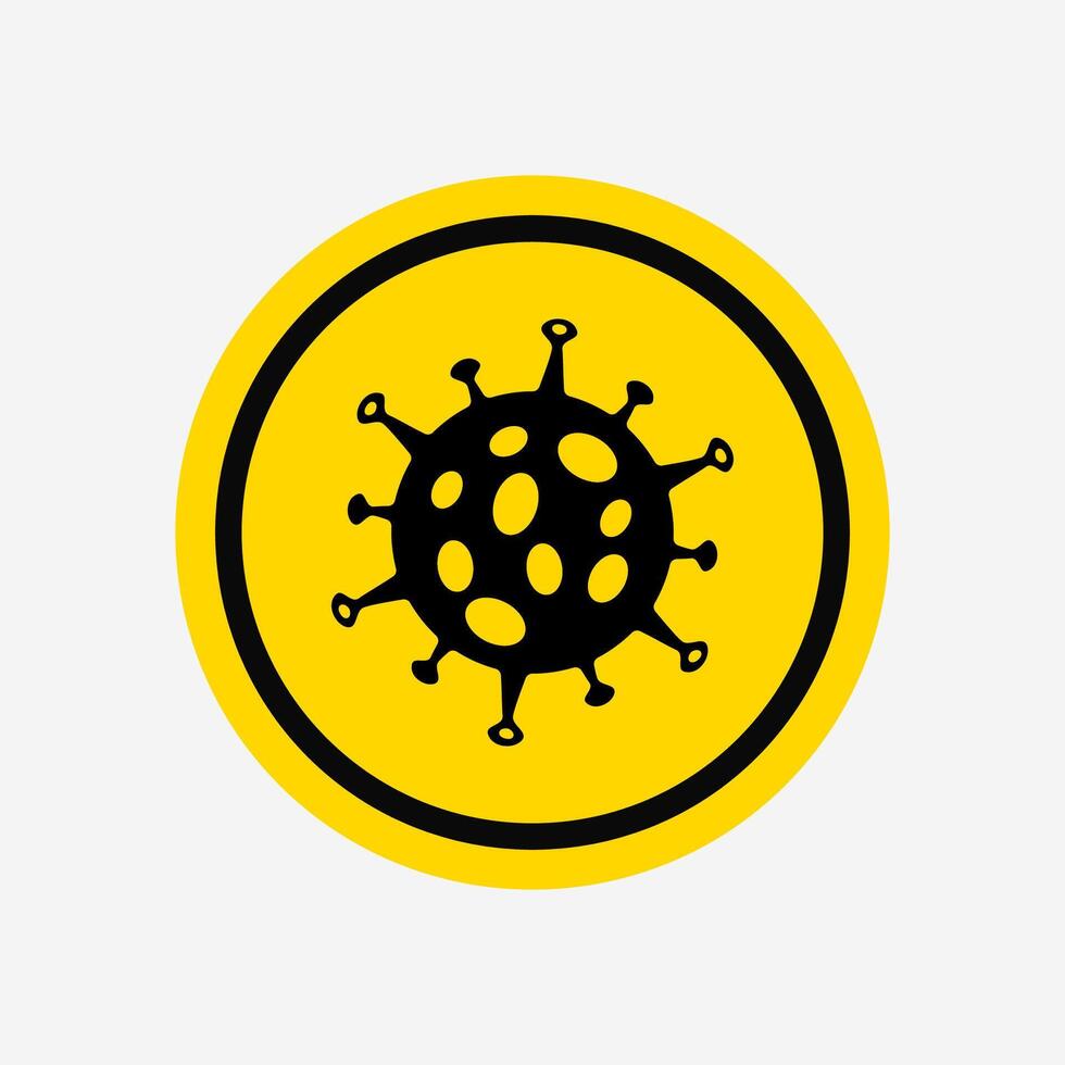 Icon of the possibility of infection with a virus. Danger. Do not enter. Icon sign of the virus on a yellow background with edging. Circle sign. Illustration on a white, isolated background. vector